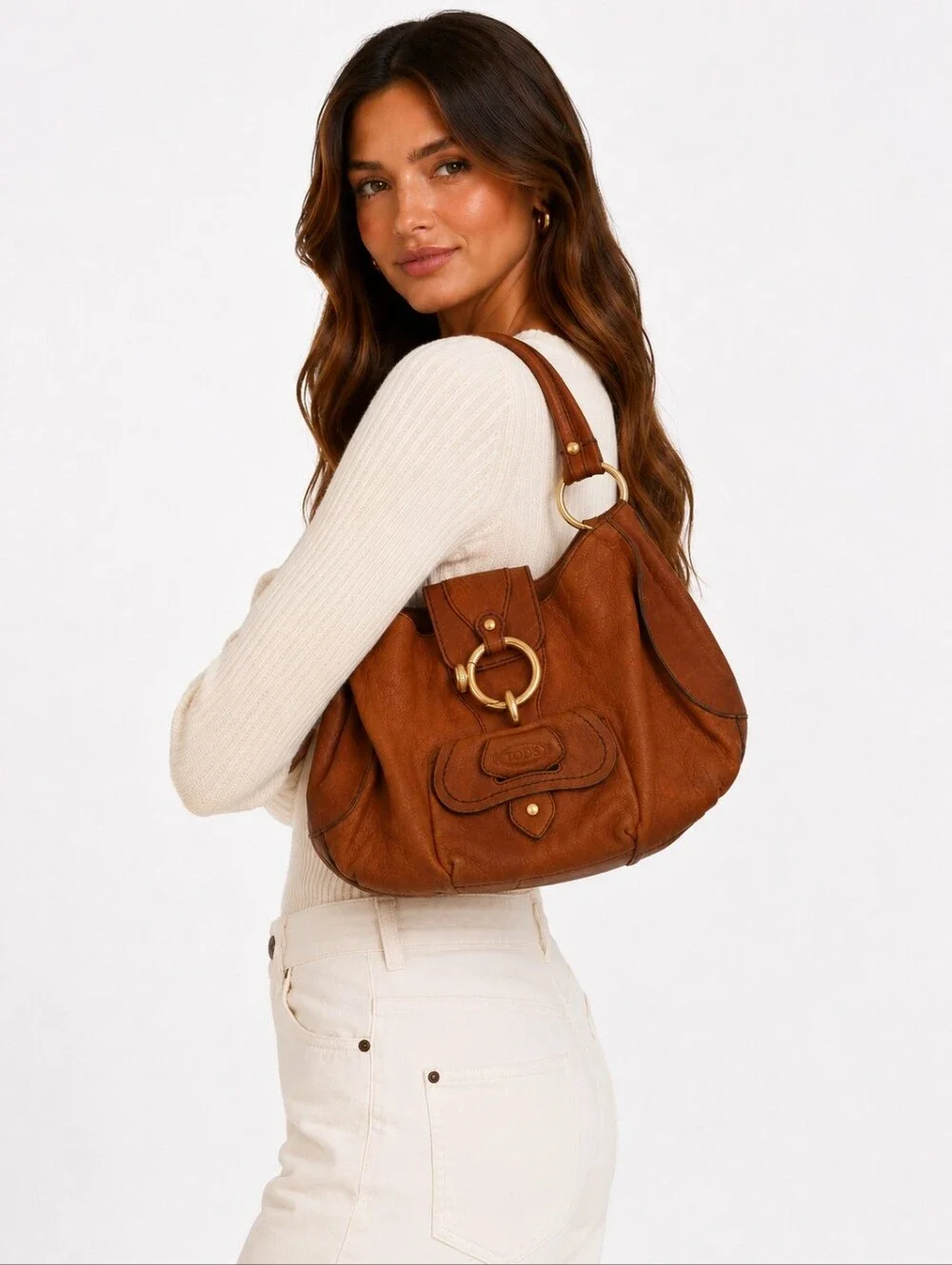 Tod's Peggy Hobo Shoulder Bag Brown Soft Leather